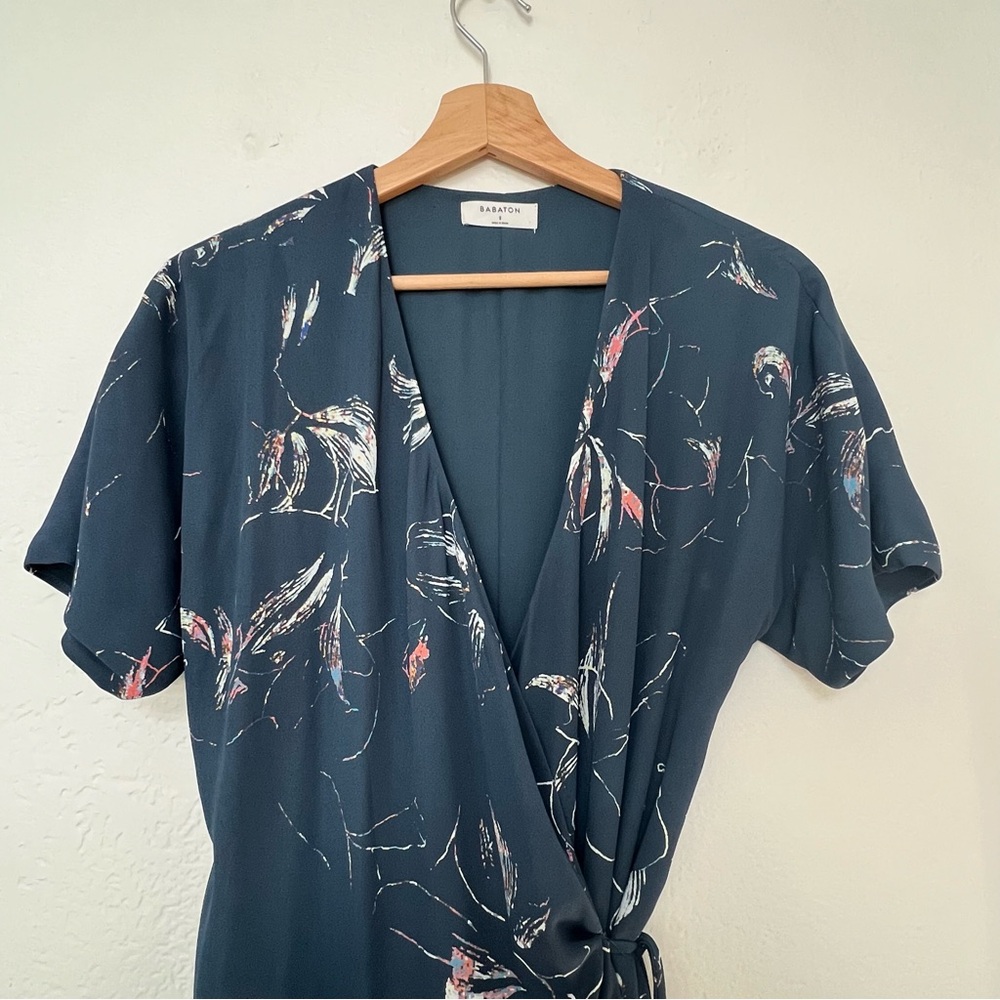 Aritzia Babaton Wallace Turquoise Blue Floral Wrap Dress, Size S - Picture 3 of 5